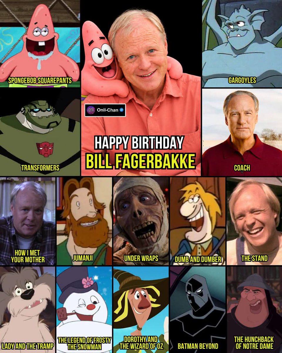 oniichanph's tweet photo. The Voice of Patrick Star, Bill Fagerbakke, Celebrates 69! ⭐🎙️

Fagerbakke has spent decades bringing warmth, humor, and unmistakable personality to both animated and live-action characters. His most iconic role is Patrick Star in SpongeBob SquarePants, a character whose wonderfully clueless charm has made him one of animation’s most recognizable sidekicks.

His voice career reaches far beyond Bikini Bottom, with standout roles including Broadway in Gargoyles, Bulkhead in Transformers Animated, Alan Parrish in the animated Jumanji series, and Frosty the Snowman in The Legend of Frosty the Snowman. Live-action audiences also know him as Dauber Dybinski in Coach and Marvin Eriksen Sr. in How I Met Your Mother.

Some of his most notable roles include:
• Patrick Star (SpongeBob SquarePants / The Patrick Star Show)
• Broadway (Gargoyles)
• Bulkhead (Transformers Animated)
• Michael “Dauber” Dybinski (Coach)
• Marvin Eriksen Sr. (How I Met Your Mother)
• Alan Parrish (Jumanji)
• Harold the Mummy (Under Wraps)
• Harry Dunne (Dumb and Dumber)
• Tom Cullen (The Stand)
• Mooch (Lady and the Tramp II: Scamp’s Adventure)
• Frosty the Snowman (The Legend of Frosty the Snowman)
• Scarecrow (Dorothy and the Wizard of Oz)
• Payback (Batman Beyond)
• Oafish Guard (The Hunchback of Notre Dame)
• Ted the Polar Bear (The Madagascar Penguins in a Christmas Caper)
• Officer Jake (Young Sheldon)

Whether delivering Patrick’s perfectly ridiculous one-liners or giving heart to larger-than-life animated characters, his distinctive voice has become part of countless childhoods and comedy memories 🎂⭐🎙️