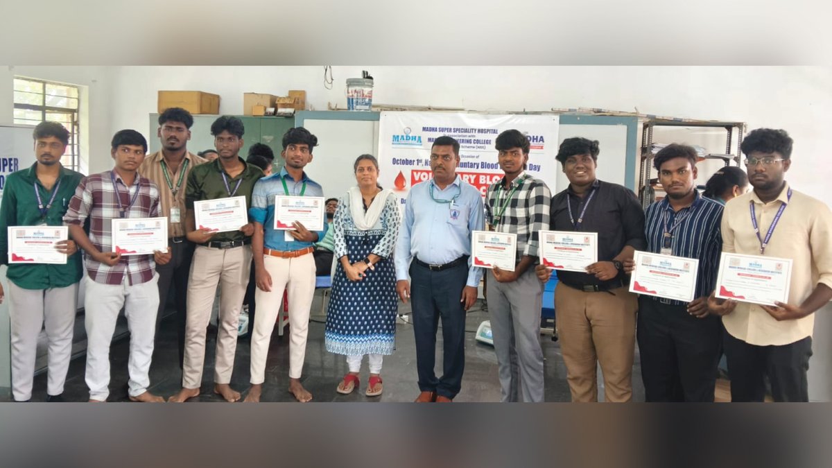 SMmcri's tweet photo. Voluntary Blood Donation Camp 🩸❤️
October 1, 2026
at Madha Engineering College

Madha Engineering College organized a Voluntary Blood Donation Camp to encourage the spirit of compassion, social responsibility, and community service among students and staff. https://t.co/ivtpszjmPR