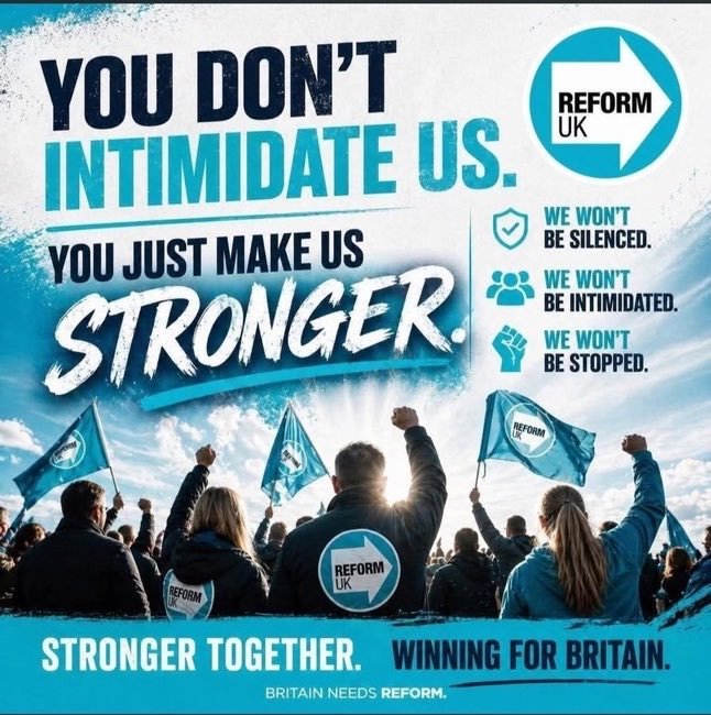 JanetOulag92058's tweet photo. Reform UK are on the Up

 Never give up. We must never waver. There will be setbacks, criticism and difficult days, but we meet them with confidence, determination 

 We believe in the cause, we stand by it. we want change, we work for it. the road gets difficult, we keep going. https://t.co/6WobPJbvPe