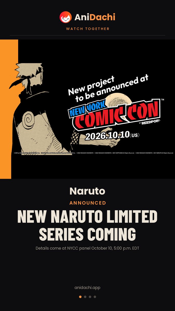 anidachiapp's tweet photo. 5 anime headlines you need this week 🟠 Which one surprised you most?
Grab your friends and watch together on https://t.co/rFP2HWjAyh
#distancerelationships #watchtogether #watchparty #anidachi #animenews #anime https://t.co/X1r0Brzd1T