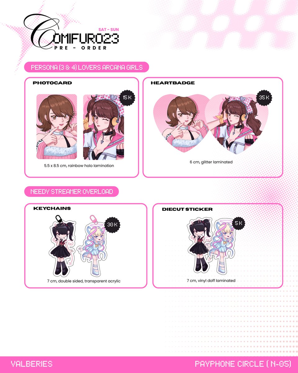 valberies's tweet photo. [↻+♡ ] are much appreciated!
valberies #CF23 Batch 2 PO &amp; Full Catalogue are open!

📆 PO period : Oct 3 - 7, 2026
📦 Pick-up Order
🔗 https://t.co/QEaI2INeVw

💝 fandoms : p5r, persona 3 &amp; 4, zeno remake, needy streamer overload, omori, no home 

#Comifuro23 #cf23catalogue https://t.co/tweHPoFgTk
