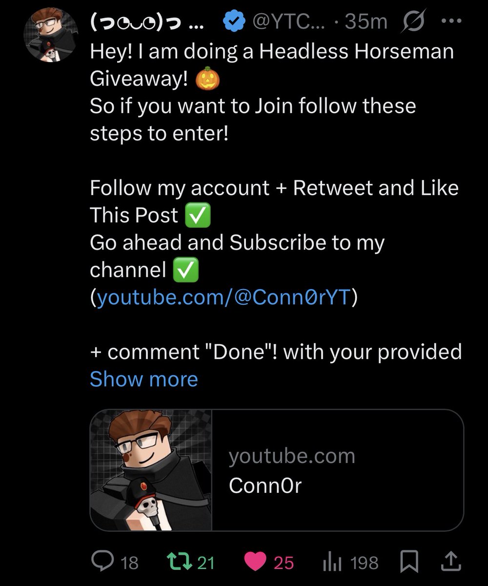 Svtrixyt's tweet photo. @YTConn0r Done! Gl everyone hopefully we all get a chance of getting headless🤩 https://t.co/YoVZhtxfSo