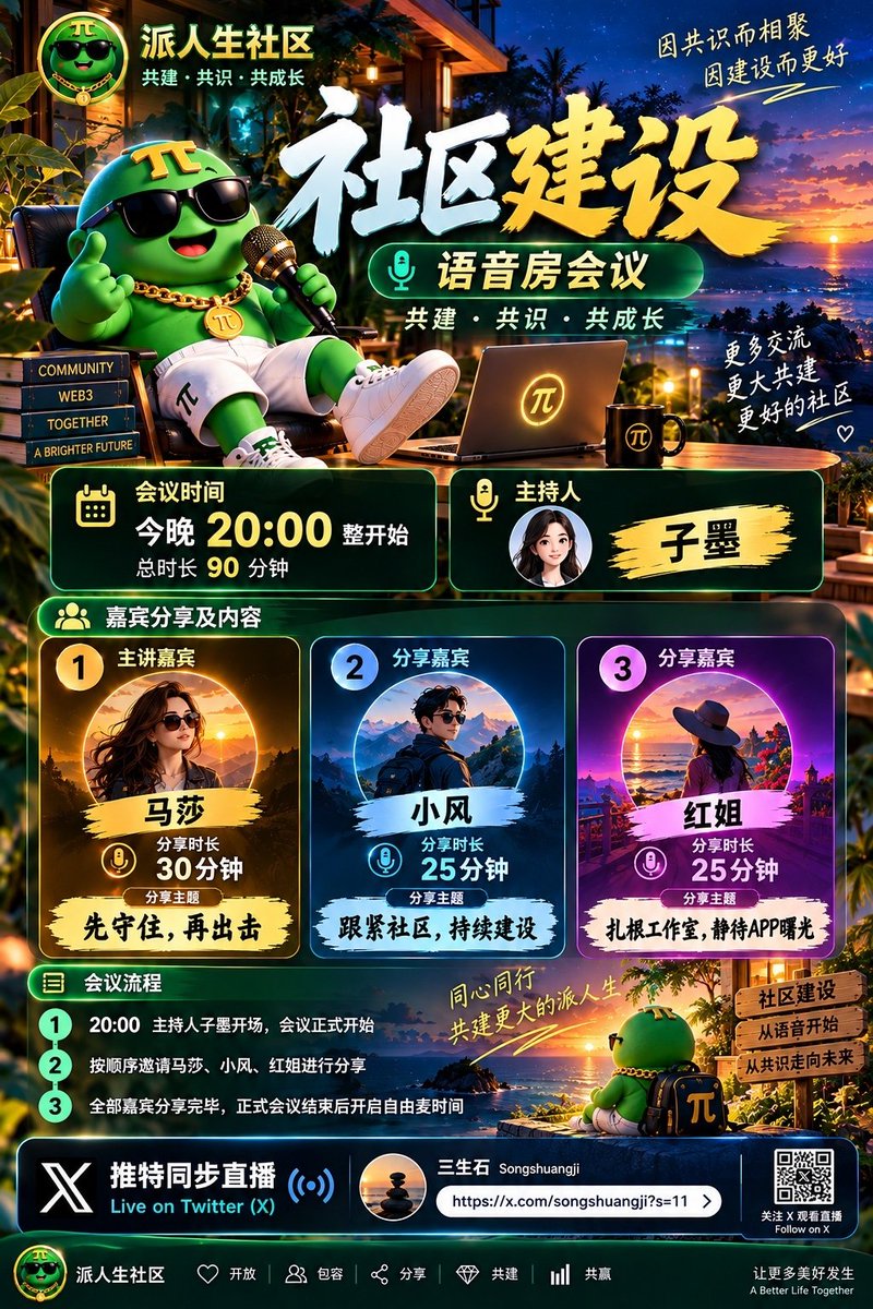 PILIFEMEME's tweet photo. 🔥派人生社区语音房会议准时开启🔛
因共识而相聚，因建设而更好✨
 
90分钟思想碰撞，同心同行，聚力共建。
推特同步直播，期待每一位家人到场。
汇聚共识力量，奔赴属于我们的未来🚀 https://t.co/5qpc54Skf0