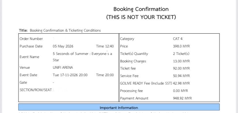 ppsghwa's tweet photo. [WTS] hi! anyone nak ticket #5SOSinKL 🇲🇾? nak letgo sebab i have class that day :( 
CAT 4- side by side 
RM440/pax (can nego)
hmu if interested! https://t.co/wSrRYoKAQp