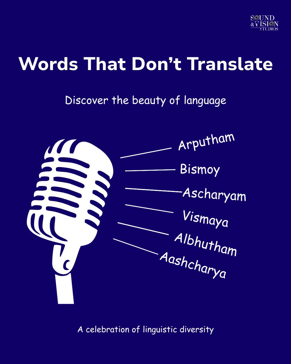 soundnvisionsts's tweet photo. Translation gives you the word. Localization gives you the feeling.
What's wonder in your mother tongue?
#WordsThatDontTranslate #Localization #Dubbing #IndianLanguages #LinguisticDiversity #LanguageLove #Untranslatable #Wonder #Tamil #Telugu #Kannada #Malayalam #Bengali #Hindi #VoiceOver #VoiceActing #DubbingStudio #DubbingArtiste #MotherTongue #LanguageLovers #Multilingual #Translation #Soundandvisionstudios #SVS #TeamSVS