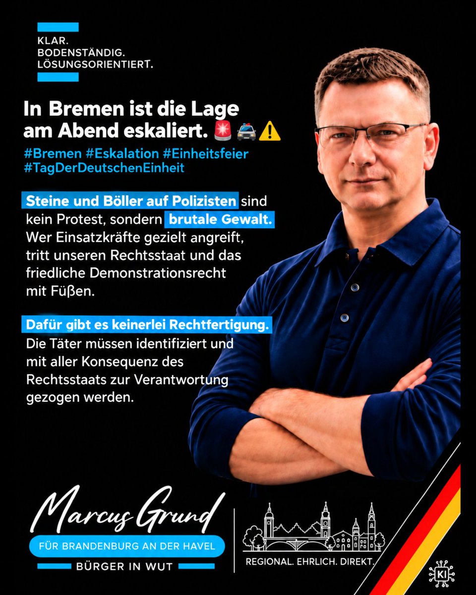 marcusgrundbrb's tweet photo. 1/2
In Bremen ist die Lage am Abend eskaliert. 🚨🚔⚠️
#Bremen #Eskalation #Einheitsfeier #TagDerDeutschenEinheit
Steine und Böller auf Polizisten sind kein Protest, sondern brutale Gewalt. https://t.co/NAUg8nGuTX
