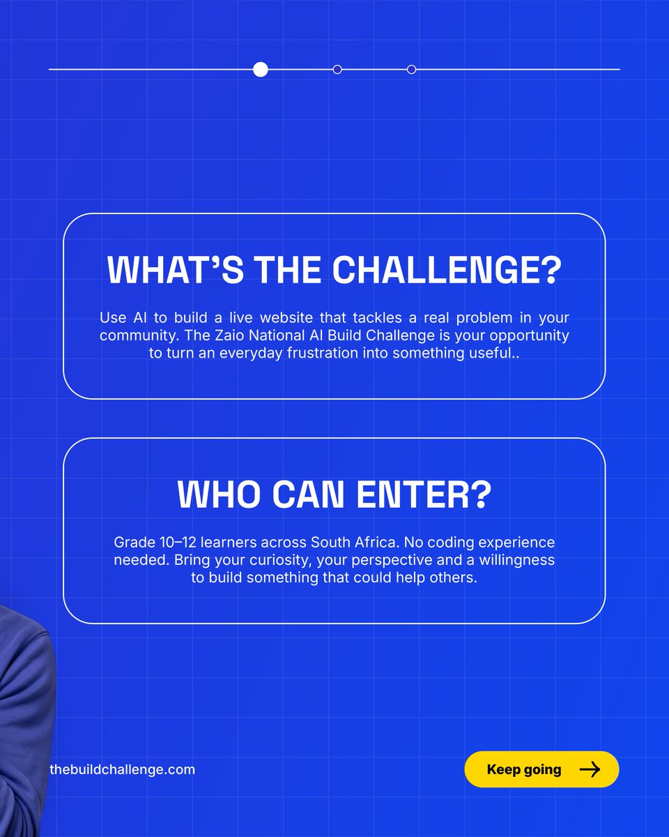 zaiotech's tweet photo. Grade 10–12 students, got an idea worth building? 💡

Meet the Zaio National Build Challenge and explore what you can create with AI. No coding experience needed.

👉 Register your interests here: https://t.co/3YUQKfSNHp

#Zaio #ZNBC #BuiltBySA https://t.co/G5TJmSFEH5