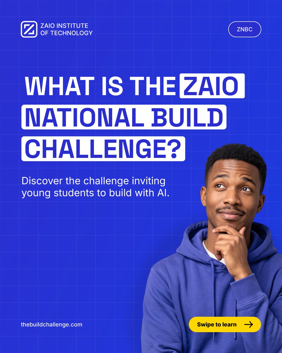 zaiotech's tweet photo. Grade 10–12 students, got an idea worth building? 💡

Meet the Zaio National Build Challenge and explore what you can create with AI. No coding experience needed.

👉 Register your interests here: https://t.co/3YUQKfSNHp

#Zaio #ZNBC #BuiltBySA https://t.co/G5TJmSFEH5