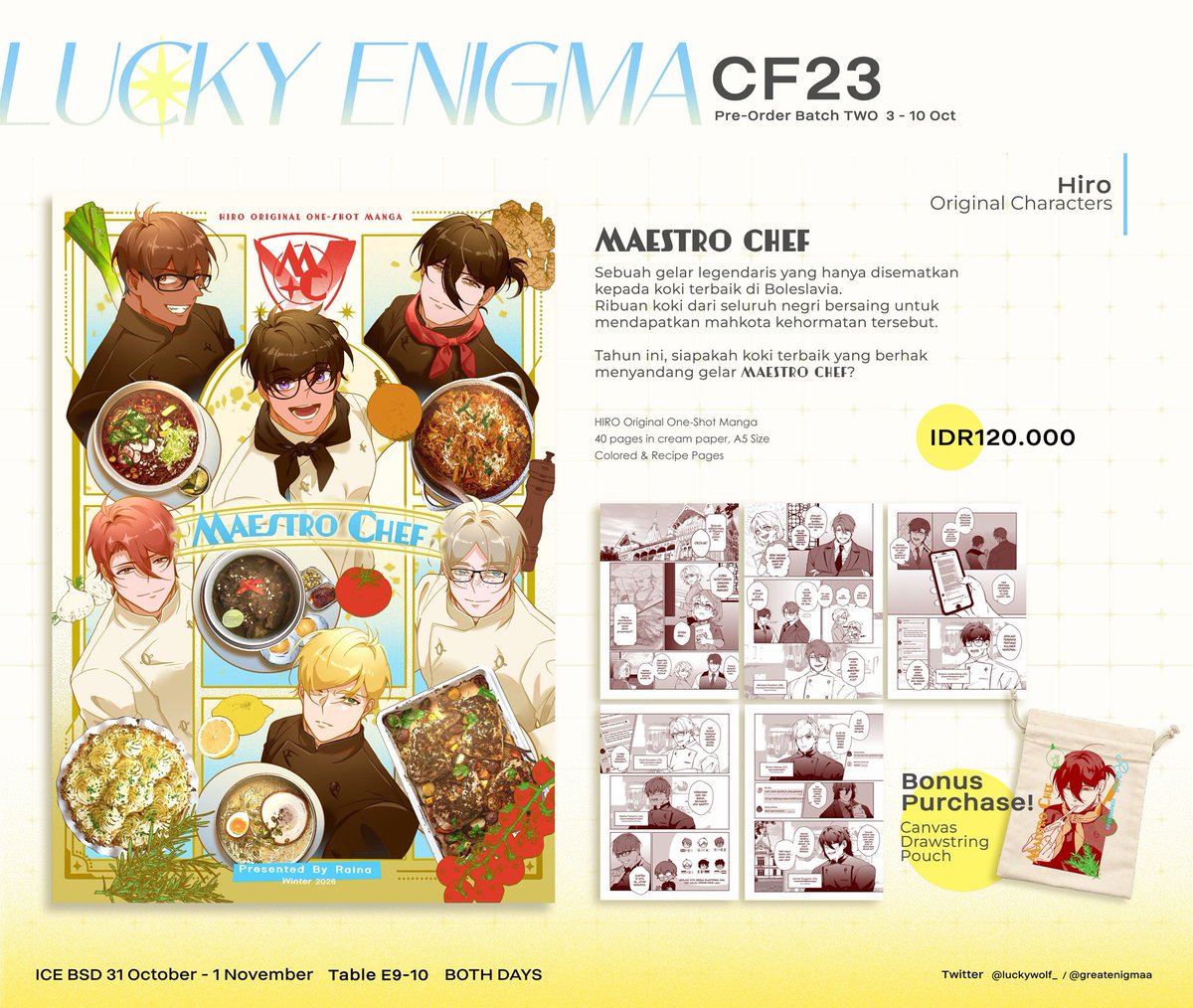 luckywolf_'s tweet photo. (RT 💖)
Hello! Me and @greatenigmaa's Batch 2 PO for #CF23 merch is open!

📅 Ends 10 October
🛒 Pick-Up OTS &amp; e-commerce ✅
✨ Original, Arknights, Reverse: 1999, Jaadugar, Hololive (Hoshimachi Suisei ☄️, ERB 💄)

(1/2)
#comifuro23

Link Form ⬇️ https://t.co/l7wtKzcuQw