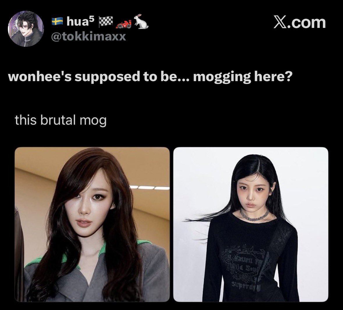 badtzuyu's tweet photo. @tokkimaxx But you’re literally doing the same thing 😭 you’re also making fun of a woman’s appearance and comparing her looks to another woman’s. So what exactly is the difference? https://t.co/wmLSm5PyJH
