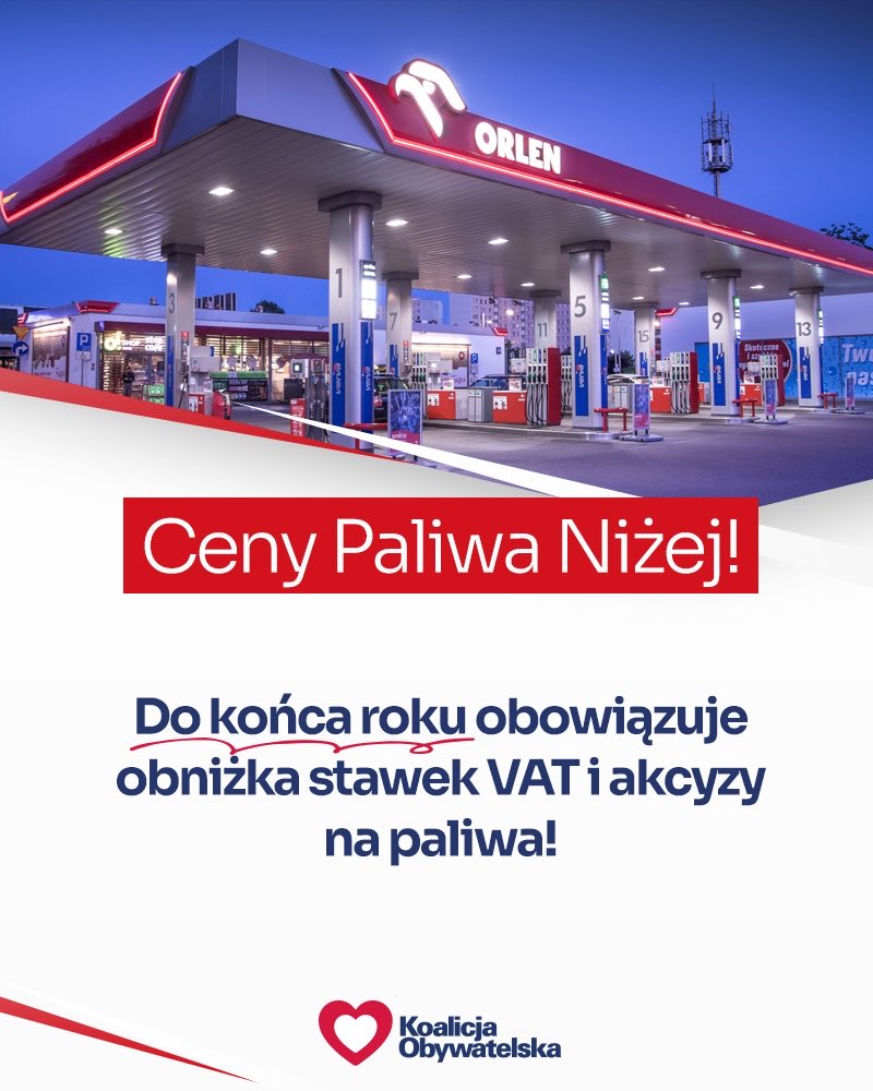 Obywatelska_KO's tweet photo. Program CPN znów obowiązuje! 🇵🇱⛽️

Obniżyliśmy VAT i akcyzę na paliwa - ta obniżka potrwa aż do końca tego roku❗️ https://t.co/XvNVSRNmpe
