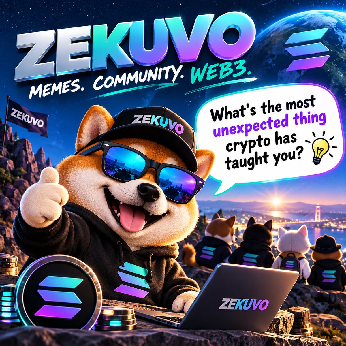 Zekuvo's tweet photo. 🧠 ZEKUVO daily check:
You came for the memes.
You stayed for the chaos.
You somehow ended up learning Web3. 😂
What’s the most unexpected thing crypto has taught you? 👇
#ZEKUVO #Web3 #CryptoCommunity #Solana https://t.co/6Ma68JA0ae