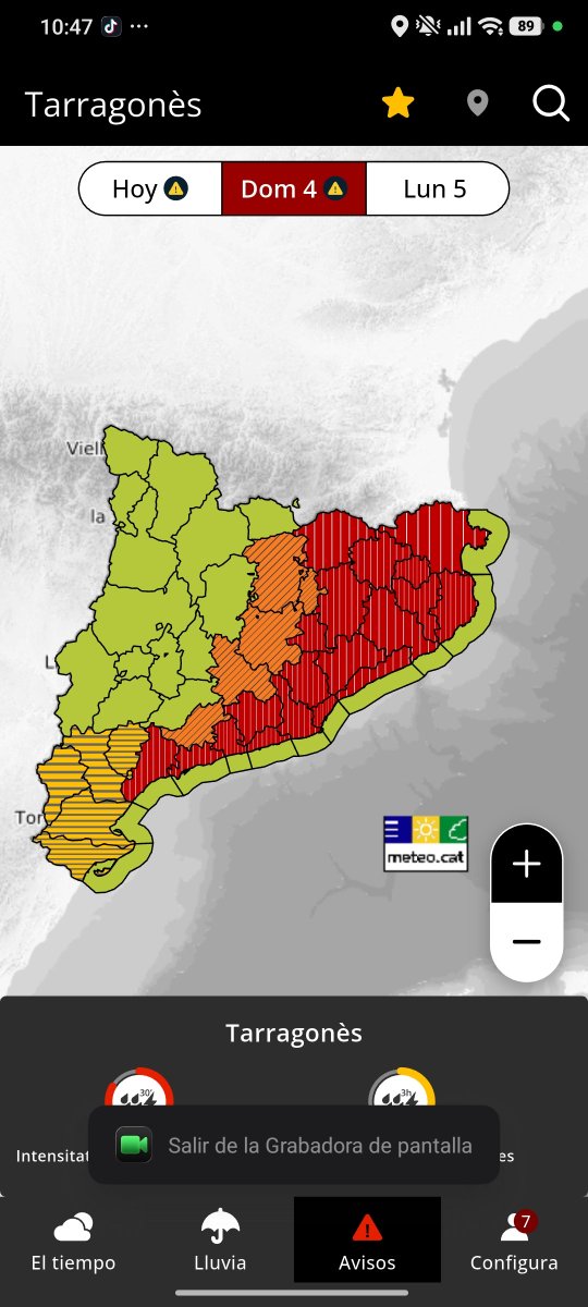 allansitov's tweet photo. @heloveshugs Acaben de activar la alerta vermella a Barcelona y Girona y a Tarragona res https://t.co/4owGsH4UoI
