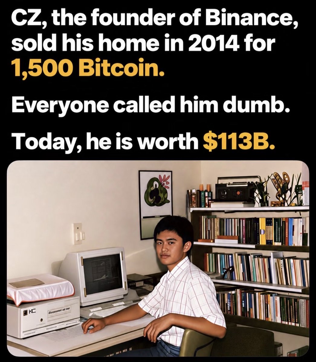 satoshi_btcb's tweet photo. CZ sold his Shanghai apartment for $900k and went all-in on $BTC at ~$600.
Shortly after, Bitcoin crashed to $200 and everyone thought he was crazy. He held, stayed the course, and launched Binance 3 years later https://t.co/eAW9O3vqzY
