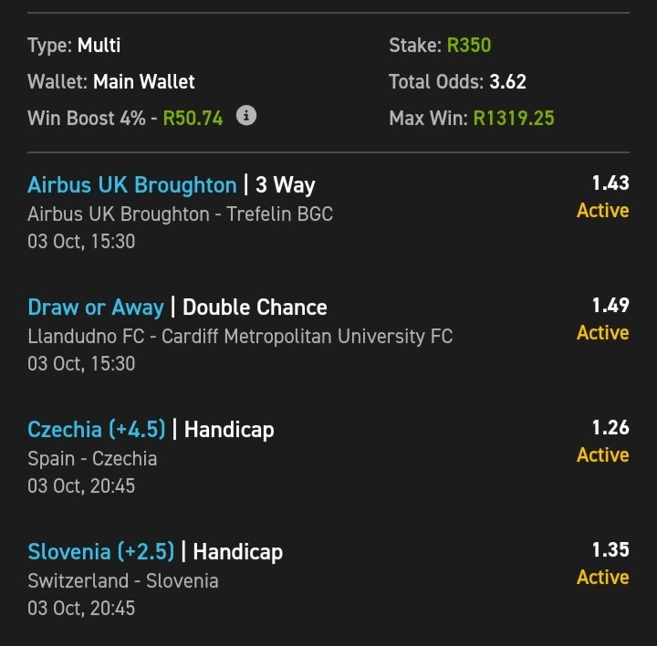 Gnbhengu's tweet photo. ⚽
Booking Code:03-348014
Odds: 3.62
Promo Code:SURE50
Recreate our bet slip (3+ selections) and place a minimum stake of R5 to qualify for a potential reward this Saturday.
👉 See bio for full details
⚠️ 18+ only. T&Cs apply https://t.co/2B0S4OIgVG