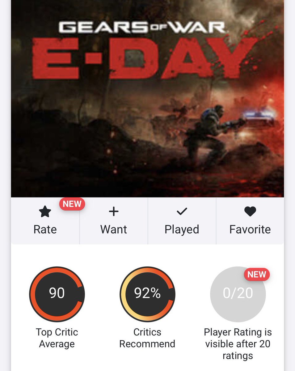 Mustafa_XBOX's tweet photo. Gears of War: E-Day 

Reviews for the new game have launched, garnering strong scores—ranging from 88 to 89 out of 100 on Metacritic—as it marks a highly anticipated return to the series' roots. It is a strong contender for Game of the Year. #XBOX https://t.co/3iPds7zUaf