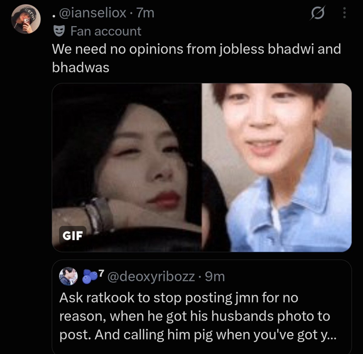 deoxyribozz's tweet photo. Jobless = you, a gawr frm zhoparpatti having fayt parents speaking on a fit and healthy person. Especially a nonsmoker* lol @ianseliox https://t.co/9zQYMQkkYV