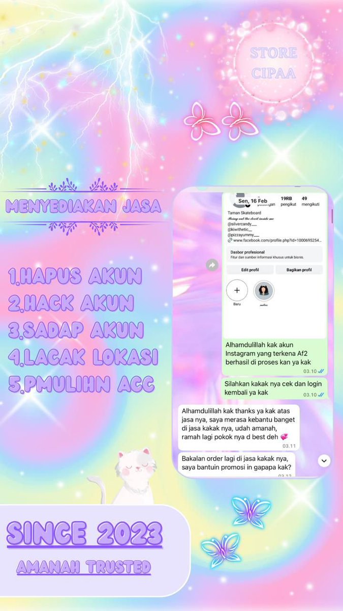 bimraen's tweet photo. READY JASA❕

💭jasa hapus akun
💭jasa pemulihan akun &amp; balikin akun lupa pasword/ke hack
💭jasa lacak lokasi
💭jasa sadap wa
💭jasa lacak hp hilang by no hp/imei/akun
💭jasa hack/pulihkan chat wa
(email,ig,wa,twiter/x, fb,linkkedin,tiktok,dll.)

FAST PROSES &amp; WA DI BIO
#zonauang https://t.co/tsZzeJWvAS