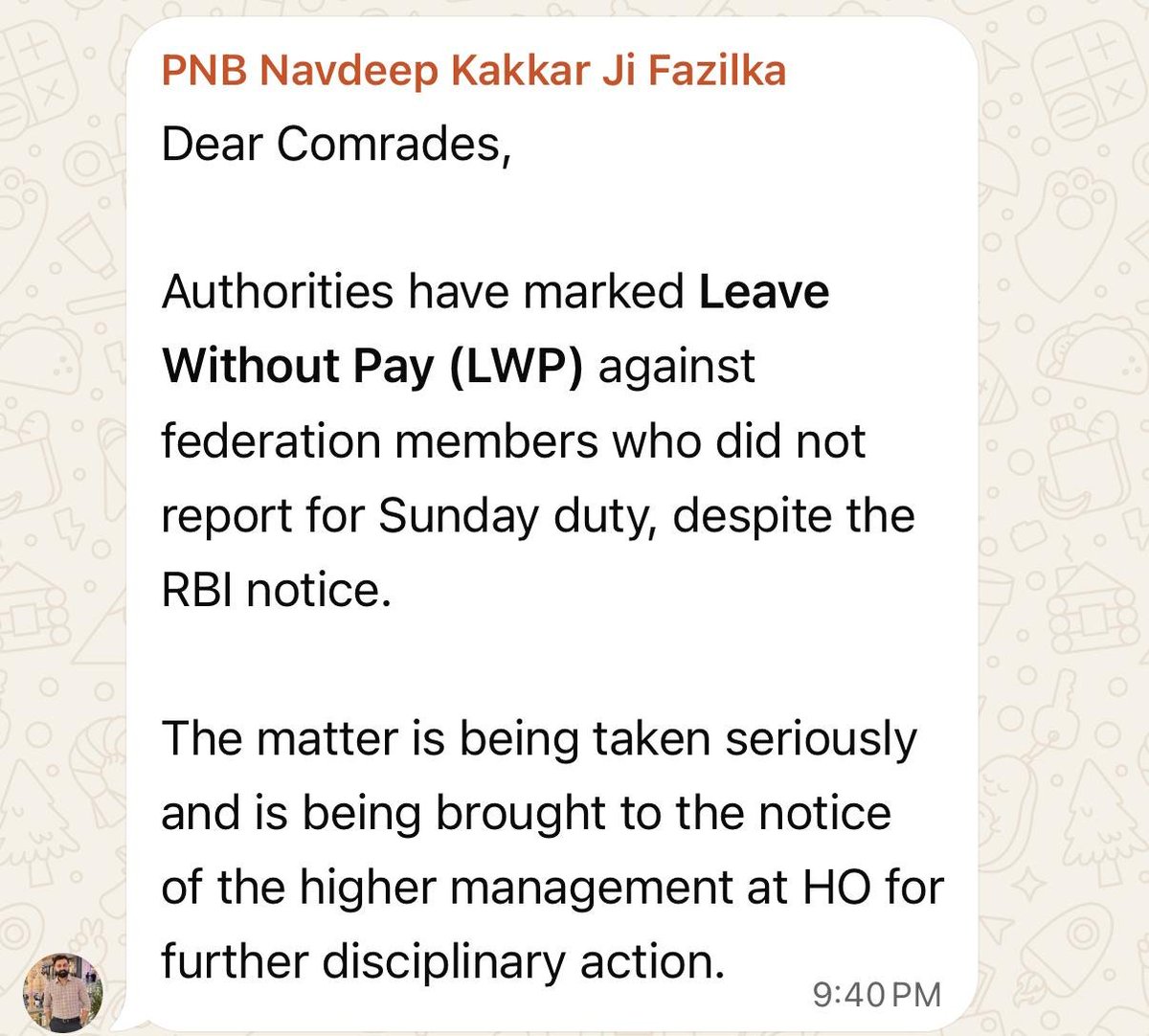 kmarkri's tweet photo. Aiboc walo ke group ma bhi likh rahe ha.
This is the majority officer association of pnb doing .this guy is their Circle president in fazilka circle . https://t.co/7x4Dz9OrSU
