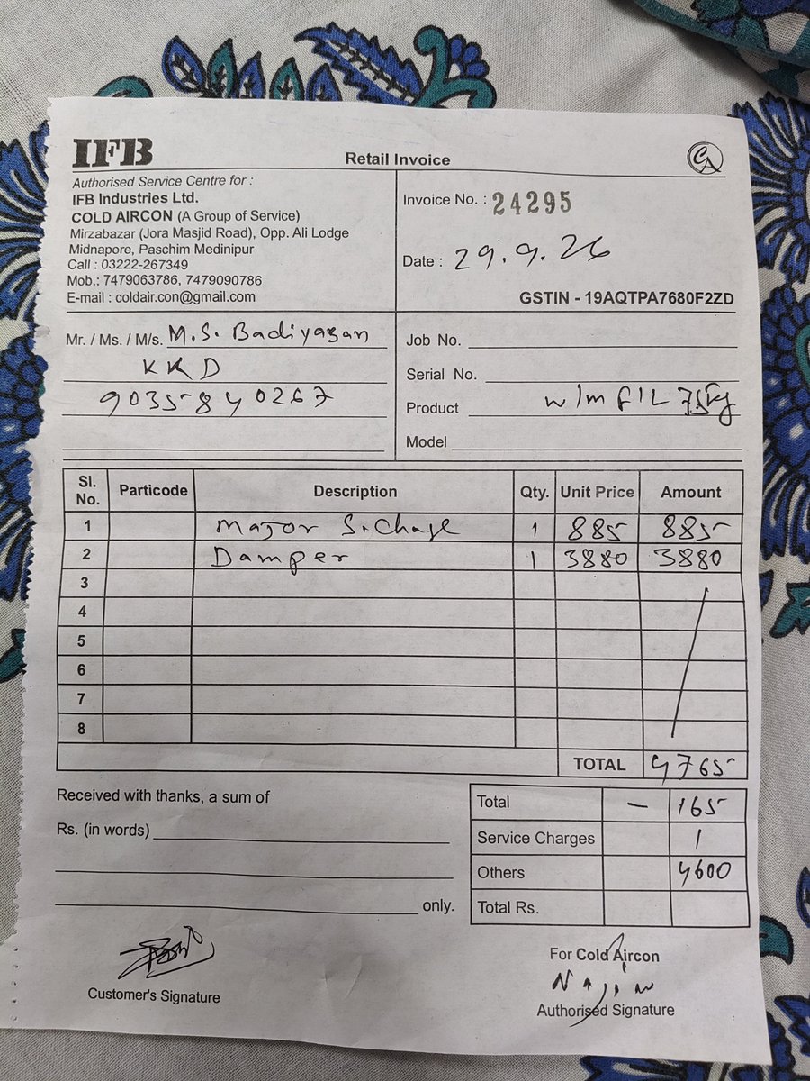 msbadiyasar's tweet photo. @IFBAppliances This is the reality if ifb service. Your company charges 4 times higer charge from customer. I am still waiting that IFB company give me solution,But this is not possible because I am customer. I think now I am going towards consumer court only. #verySad https://t.co/2XS4RRkFrW
