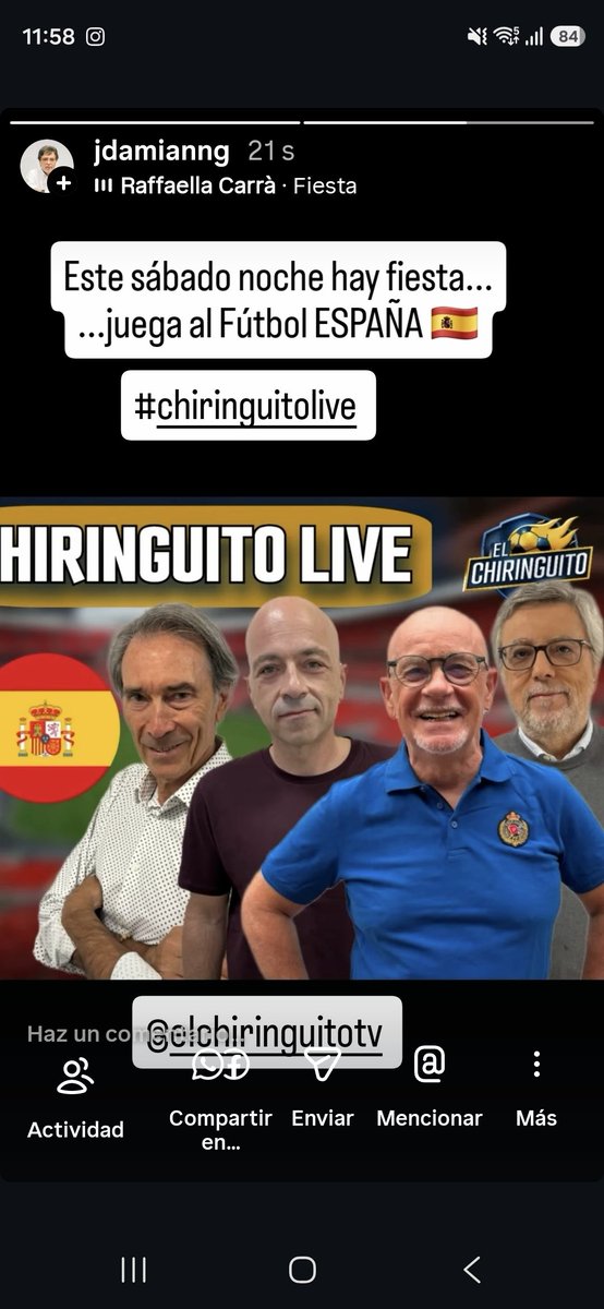 JDamiann's tweet photo. Este sábado hay fiesta, juega ESPAÑA 2 ESTRELLAS, juega la campeona del mundo. Nos ponemos a bailar en el Live de @elchiringuitotv @lobo_carrasco @alfredoduro1 y @pibedale #Chiringuitolive 👍⚽️🇪🇸 https://t.co/1SqqTFReKc