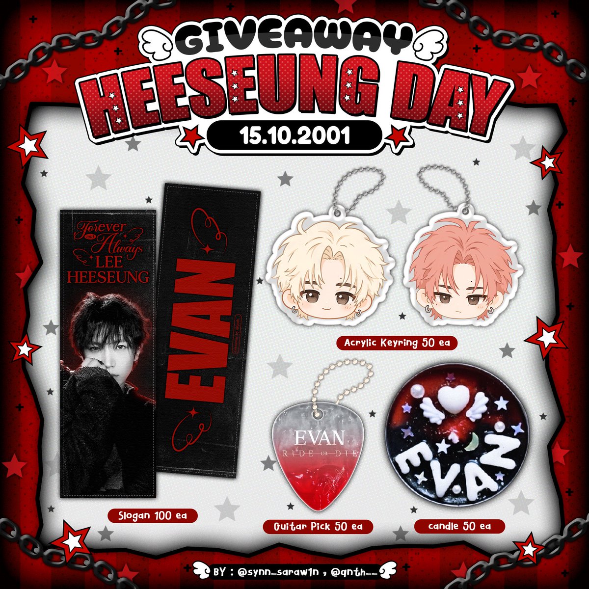 qnth__'s tweet photo. 𝓹𝓵𝓼 𝓻𝓽 ☺︎
*･｡ﾟgiveaway ᴇᴠᴀɴ ᴅᴀʏ *･｡ﾟ

    ⇀ ꜱʟᴏɢᴀɴ   𝟙𝟘𝟘 𝕖𝕒
    ⇀ ᴄᴀɴᴅʟᴇ    𝟝𝟘 𝕖𝕒
    ⇀ ᴋᴇʏʀɪɴɢ &amp; ɢᴜɪᴛᴀʀ ᴘɪᴄᴋ 𝟝𝟘 𝕤𝕖𝕥𝕤

📍: MOVYLODGE,klive
🗓️: 10.10 ; 17.10

⌙ 〔𝚛𝚝 &amp; 𝚜𝚑𝚘𝚠 𝚝𝚑𝚒𝚜 𝚝𝚠𝚎𝚎𝚝〕
#HAPPYHEESEUNGDAY #EVAN https://t.co/z65Zq6GaTN