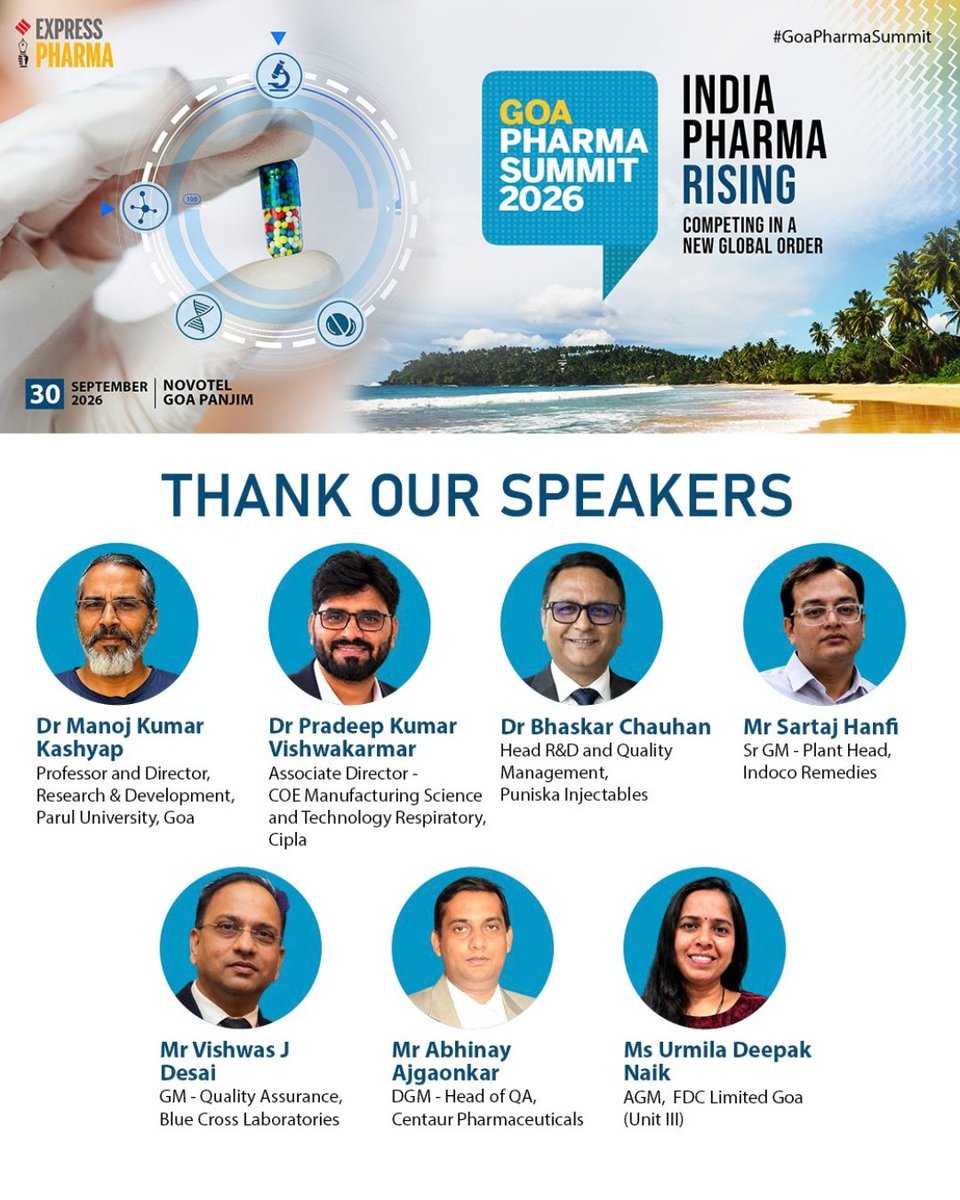 ExpPharma's tweet photo. We thank all our Speakers for extending their support in making the #GoaPharmaSummit 2026 - A Grand Success! | Part 3

@Viveka_Roy @LNair23 @rbhatkal @ashishrampure @Kalsomekals https://t.co/zk9oCI6NCN