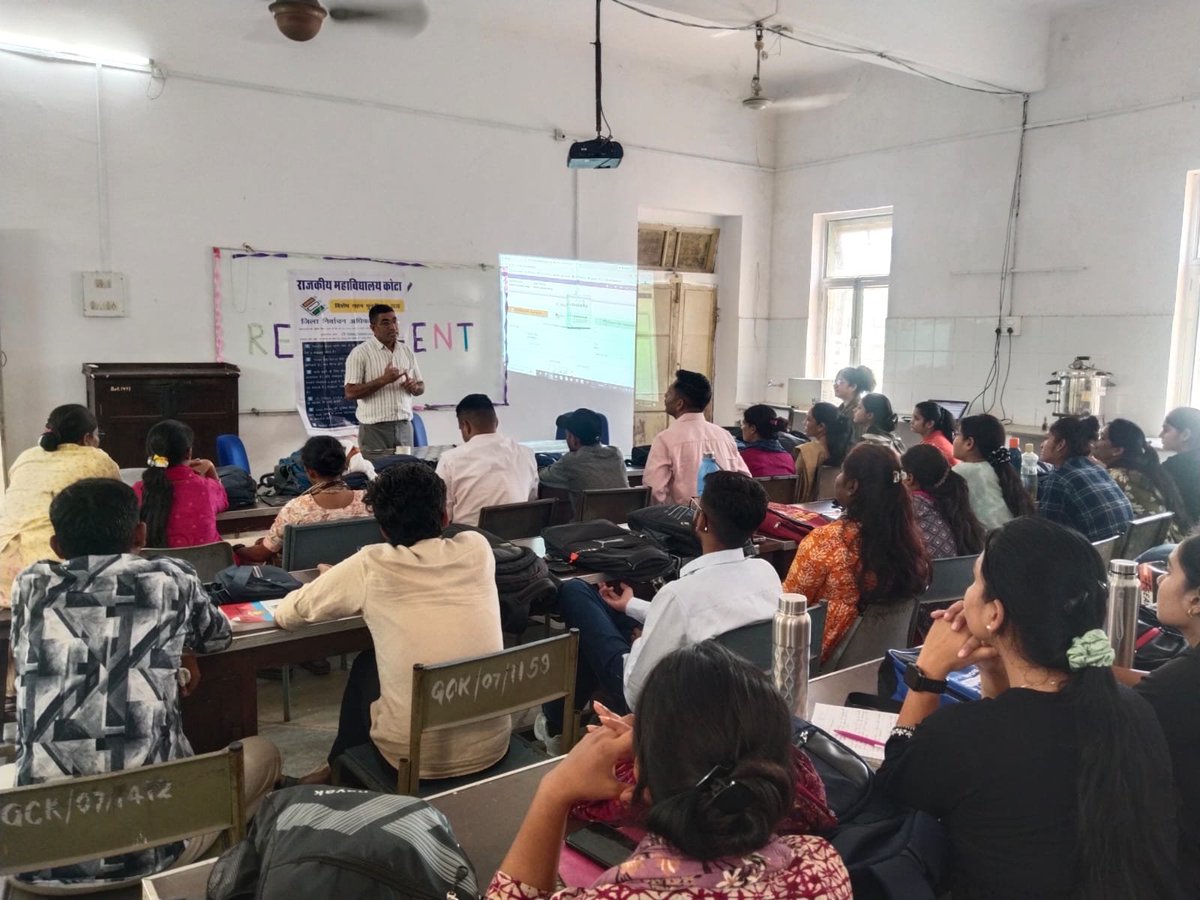 NssredG's tweet photo. आज दिनांक 03.10.2026 को राजकीय महाविद्यालय कोटा में ईएलसी क्लब एवं स्वीप प्रकोष्ठ के संयुक्त तत्वावधान में मतदाता जागरूकता एवं ECINET mobile Aap for voters पर प्रशिक्षण दिया गया। https://t.co/6A9EzqONSb