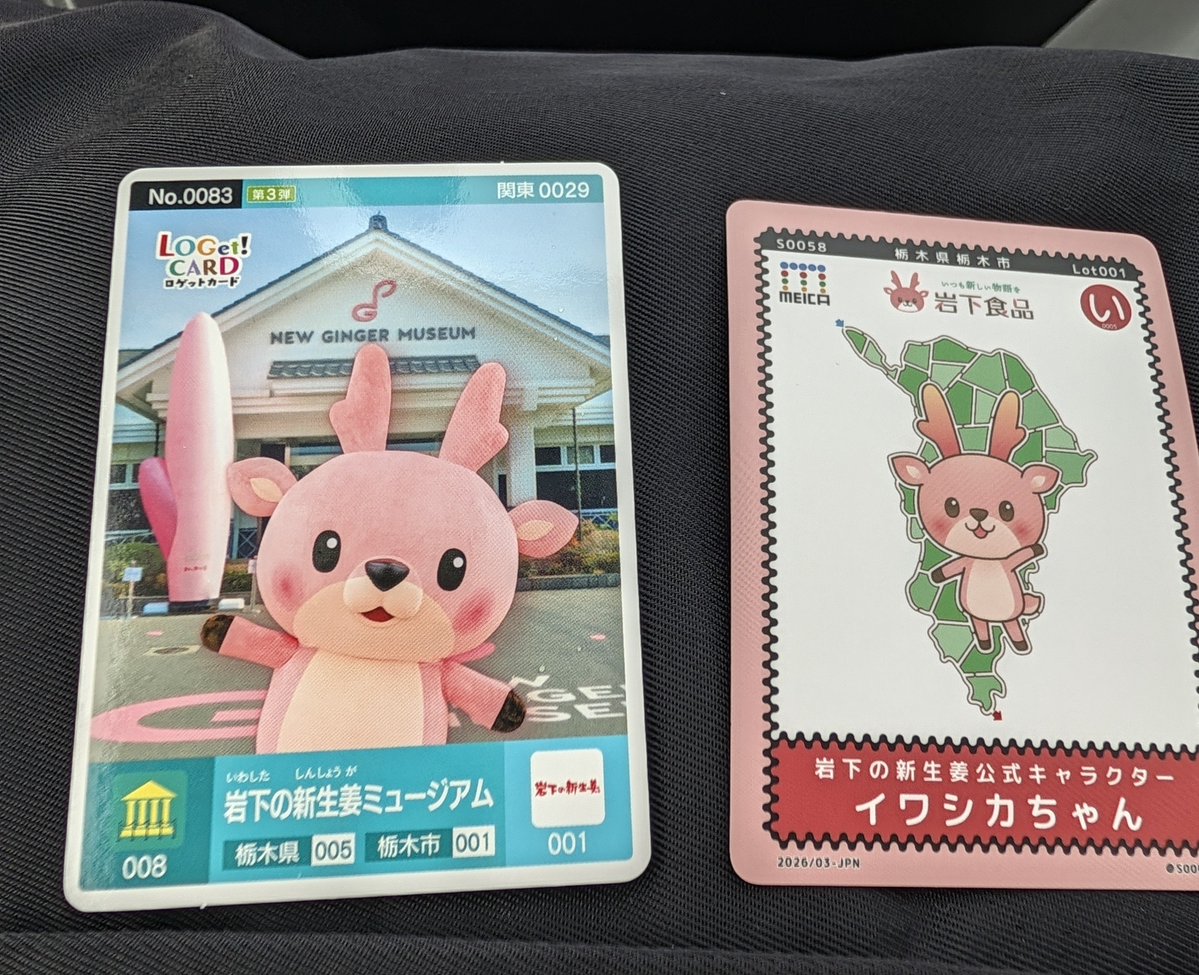 sirosakumomo's tweet photo. 栃木市にある岩下の新生姜ミュージアムへ訪問🚗入場無料で見学できます👍
丁度イワシカちゃん登場してきて、キレキレのダンス披露してました😆
こちらでロゲットカードとメイカカードをゲットしました🤗両方共200円で販売してました👆メイカカードは初めてだー。 https://t.co/caaYKVL49f