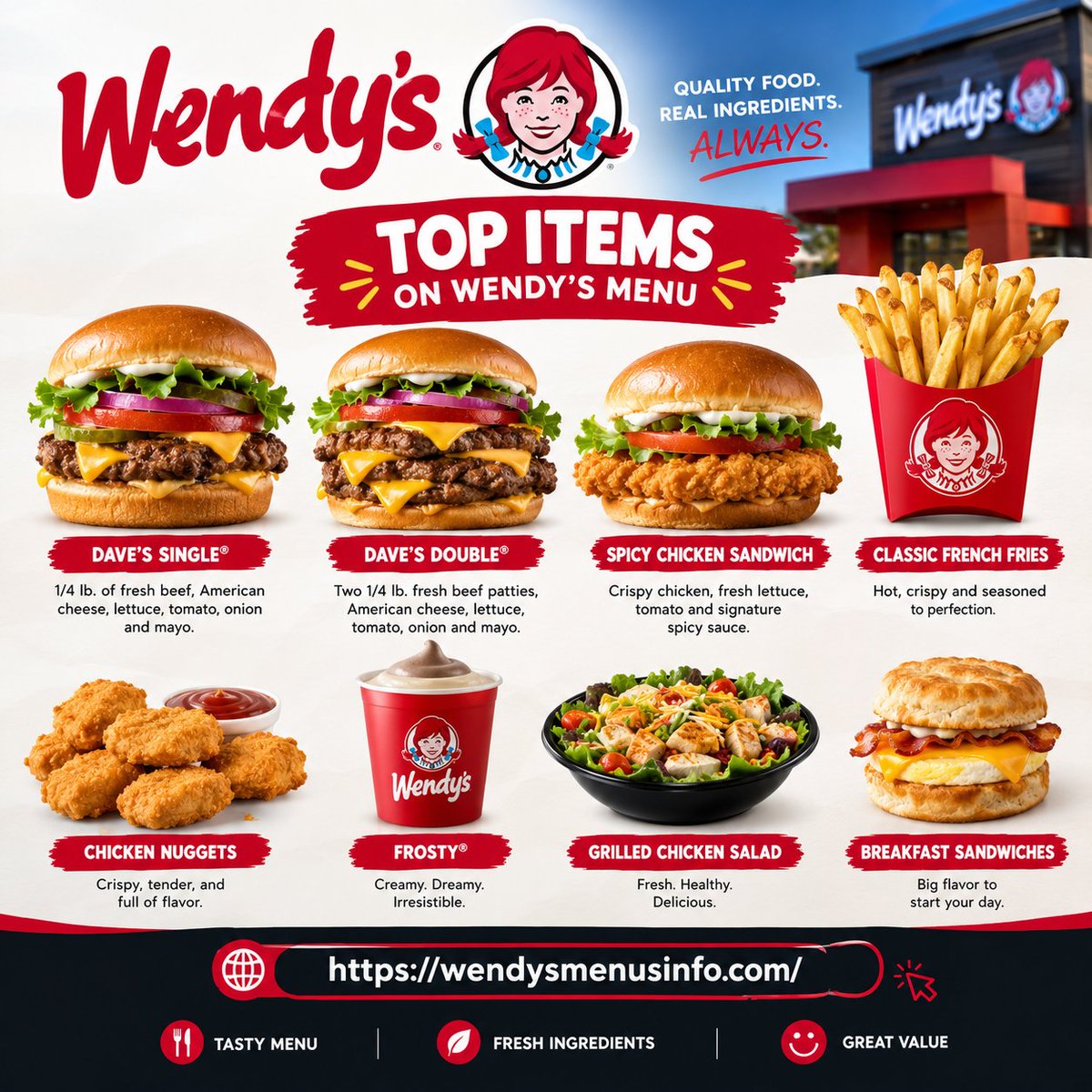MenuWendys21's tweet photo. Discover Wendy’s deals, menu favorites, and food options in one place. Browse helpful Wendy’s information and menu details at https://t.co/kqvsMITg46. https://t.co/UNFUrdjjFE