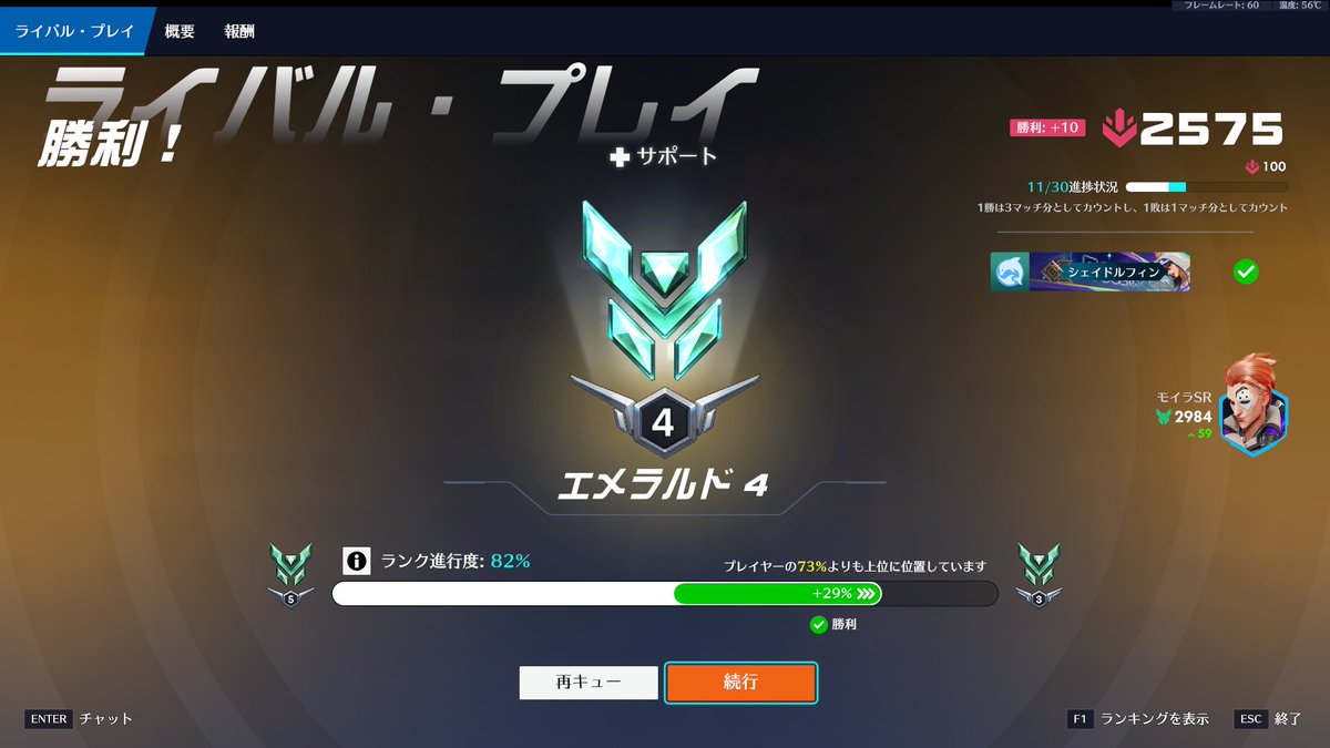 ShadelphiN's tweet photo. ついにランク未調整がなくなってしまった
ここが適正レートって...コト！？
サポダイヤまでの道のりは遠い... https://t.co/5V7rDbRwAk