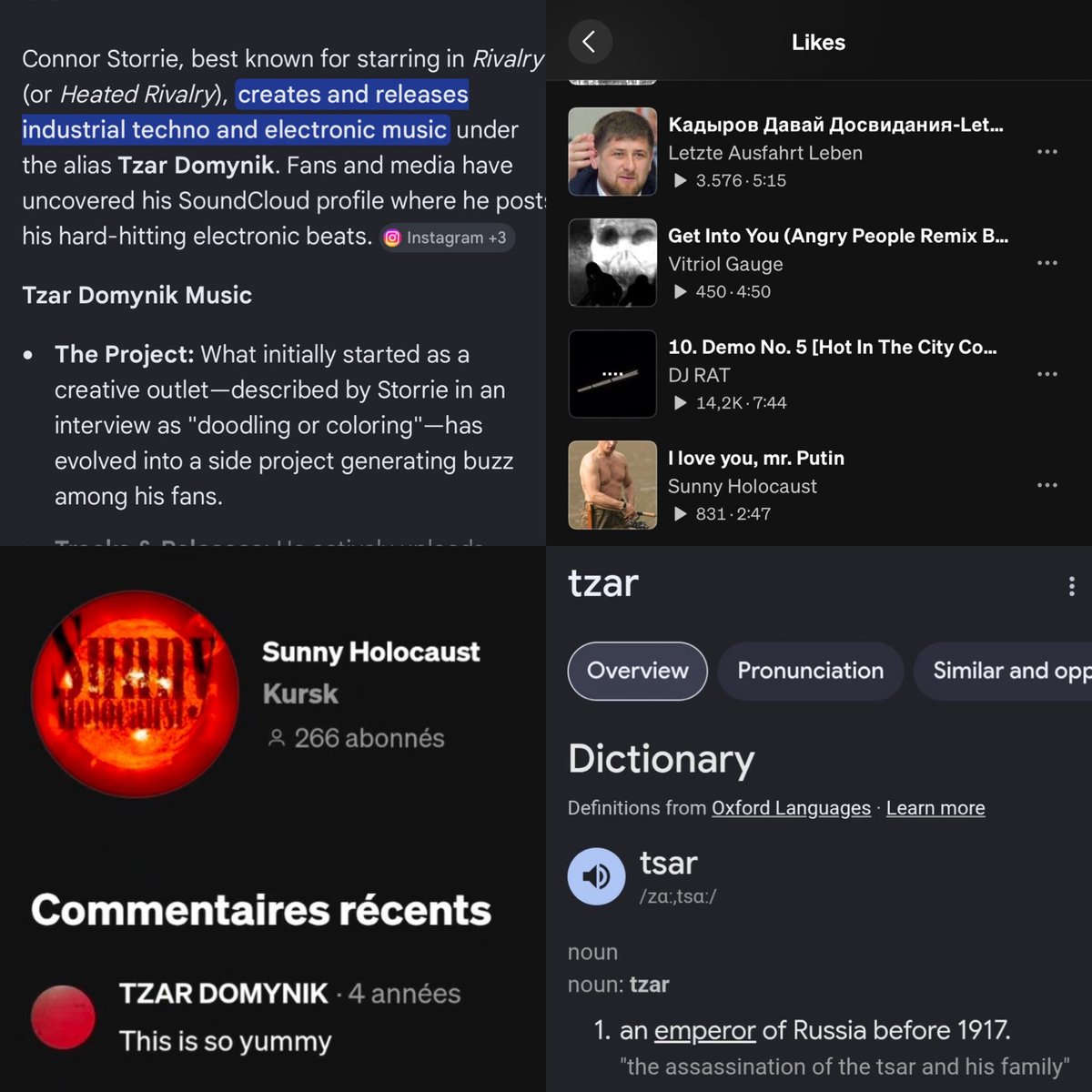Hawwyii37's tweet photo. A white guy's fans will really look you in the eye and tell you that's no problem— "it's just a few problematic songs." How many songs even feature Hitler speeches?? You think a white guy who calls himself Tzar and vibes to a "Holocaust" playlist just accidentally liked that? https://t.co/VOLEGS6XaO