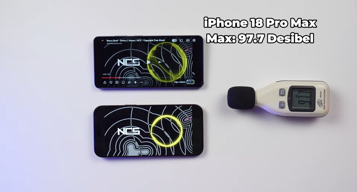 Androiq's tweet photo. Speaker Volume Test! 🔊📱
Samsung S26 Ultra vs. iPhone 18 Pro Max 

🔊 Samsung S26 Ultra: 100.3 dB
🔊 iPhone 18 Pro Max: 97.7 dB

Samsung takes the lead in maximum loudness! 👑 Which one is your favorite? 👇

#Samsung #S26Ultra #Apple #iPhone18ProMax #TechReview #Smartphone https://t.co/XBCe0Zj1tR
