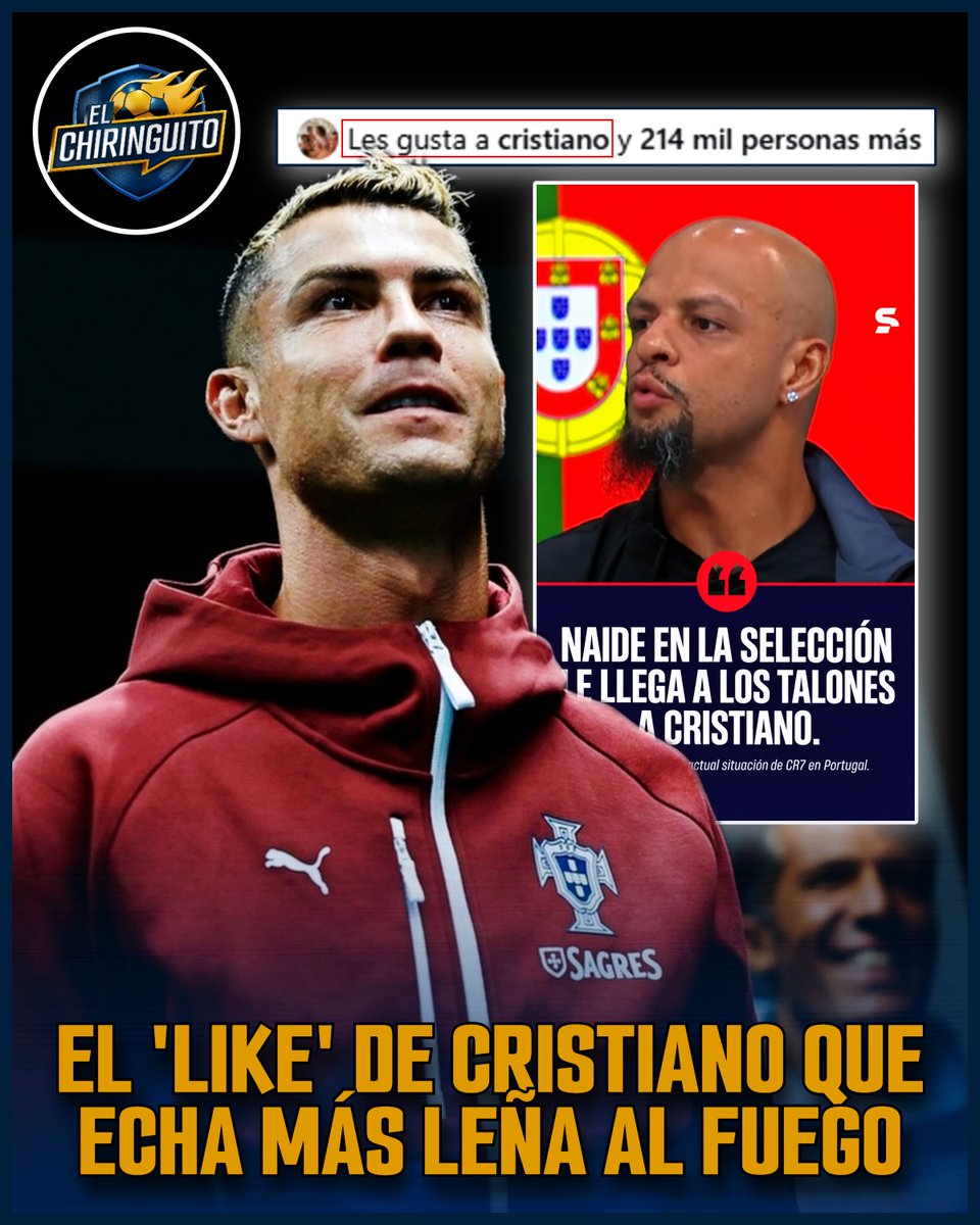elchiringuitotv's tweet photo. 💥 SIGUE EL LÍO EN PORTUGAL 💥

👉 Cristiano da 'like' a una publicación en la que se critica a sus compañeros de selección. https://t.co/DpttIuLh0a