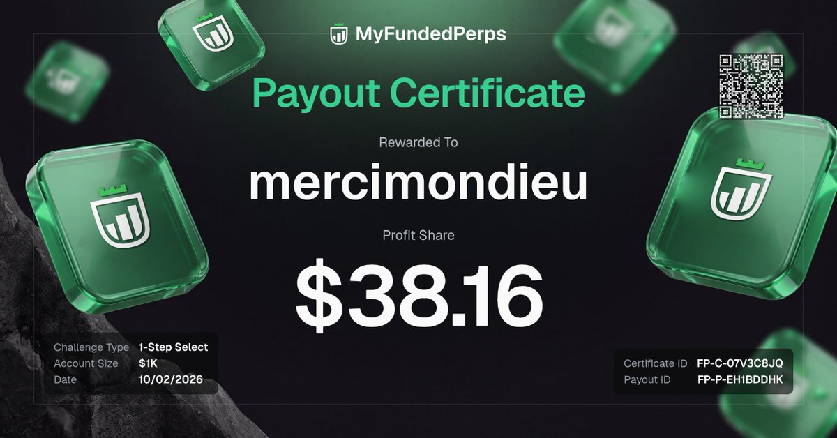 merci__mon_dieu's tweet photo. I just got a $38.16 payout on my 1K account on @MyFundedPerps

Trade Crypto, Stocks, Indices, Commodities, and Forex in one account 24/7.

https://t.co/jkwIEstNeC

AND I'VE JUST REALISED THAT $2.5K ACCS AND BELOW REWARDS GO TO STORE NOT RISE AS I THOUGH 🤝

BUT STILL I GRAB A $10K PRIME AT $0  BUT SINCE I USED CREDIT STIRE REWARDS 

THANKS @0xDevin_ and @MyFundedPerps for the Opportunity