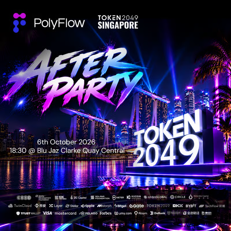 Polyflow_PayFi's tweet photo. 🇸🇬 TOKEN2049 starts here!

On October 6, join PolyFlow and the global Web3 community in Singapore for a night of drinks, music, and meaningful connections before the conference rush begins. 🔥

🗓 Oct 6 · 6:30 PM–12:00 AM SGT
📍 Blu Jaz, Clarke Quay Central
🎟 RSVP: https://t.co/L2wXM2unpQ

Connect early. Party first.
#TOKEN2049 #PolyFlow #Web3