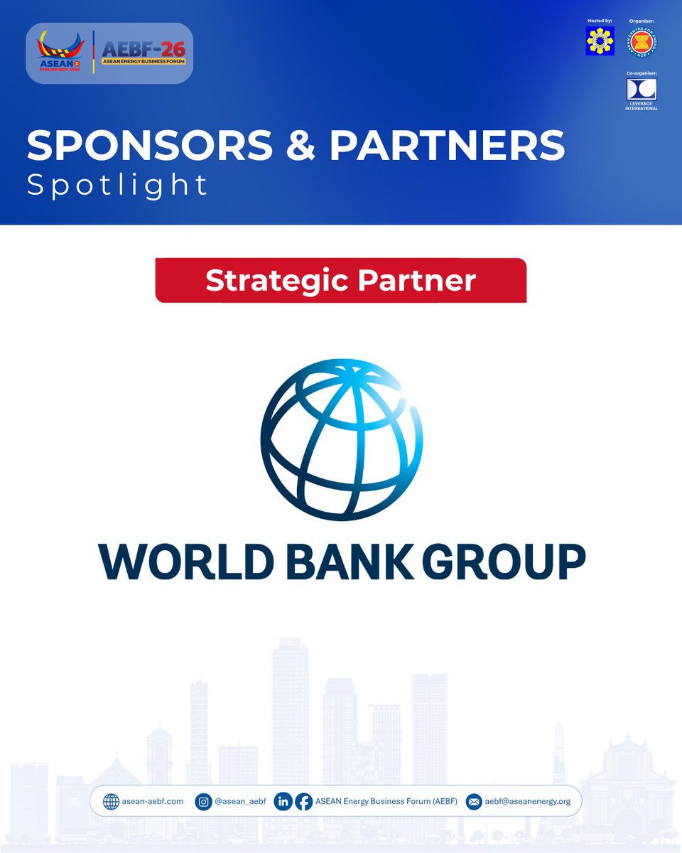 asean_aebf's tweet photo. 🤝 WORLD BANK IS OUR STRATEGIC PARTNER FOR #AEBF26 ! 

With a vision to build a world free of poverty on a livable planet, the World Bank Group brings global financing, advice, and innovation to AEBF-26. 

 📌Book Your AEBF-26 Ticket:
https://t.co/WCIk09JuF1 https://t.co/O5PAcNCSkC