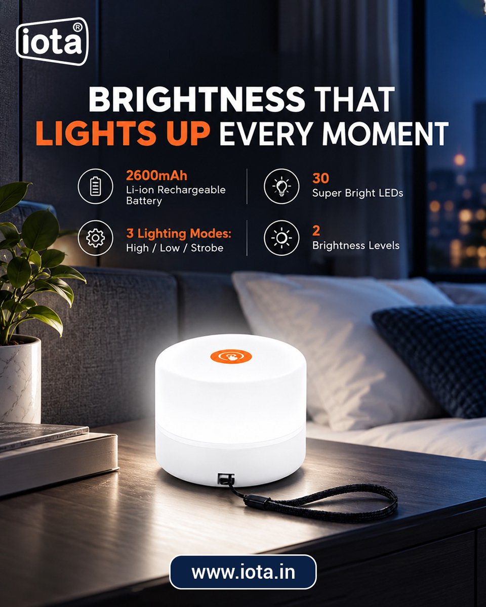 iotasiren's tweet photo. 💡 Brightness that lights up every moment!

Meet IOTA’s rechargeable LED light with 30 super-bright LEDs, a 2600mAh battery and 3 lighting modes. 🔋✨

🌐 https://t.co/kQgZ9hdIoD

 #LEDLight #RechargeableLight #SmartLighting #BrightEveryMoment https://t.co/dVXGxPVerC