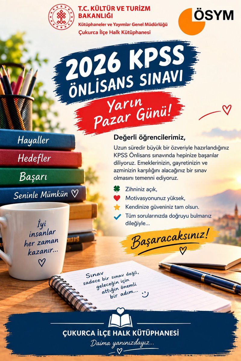 cukurcahalktp's tweet photo. Kütüphanemizde hazırlandığınız #2026Kpss Ön lisans sınavında hepinize başarılar dileriz. 

Başarılar 📗🏛️😊

#2026KpssÖnLisans
#Çukurca https://t.co/mDsuLZBC5D
