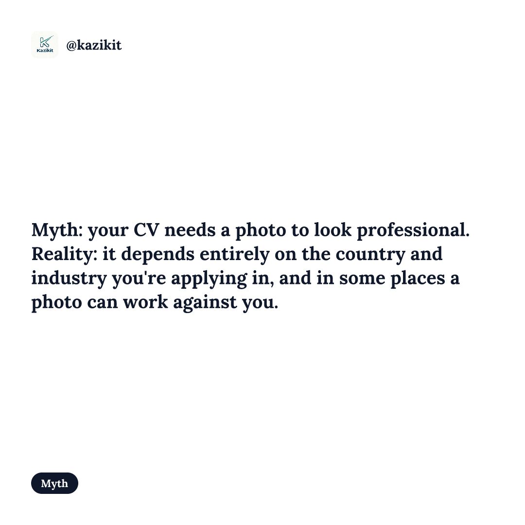 KaziKit_'s tweet photo. Apart from specific cases like customer-facing roles, your photo is almost never necessary on your resume. Only include it when it's needed. #kazikit #job interview #cvrevamp https://t.co/Kg6jySqMOQ