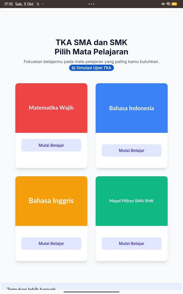 mirahilla's tweet photo. Guys, aku nemu web buat simulasi TKA Ternyata ada pilihan mapel khusus SMK juga, jadi nggak cuma mapel umum Lumayan banget buat latihan sebelum TKA 😭

web: https://t.co/u6Vm4DUNSc https://t.co/pz1M5YAhnQ
