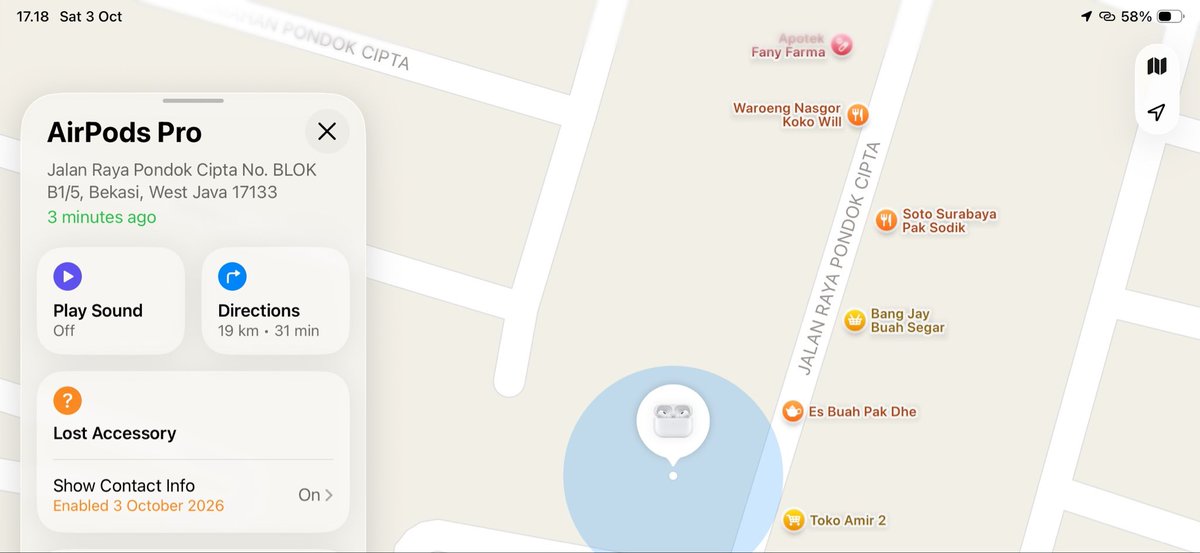 myianty's tweet photo. Tolong guys yang nemu airpods ku sekitar di area sini plss balikinnm

#lostthings https://t.co/B8AXjaAw0S