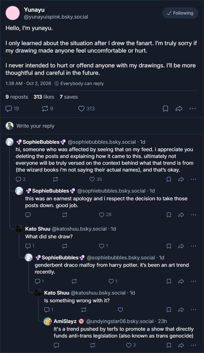 WandererFN's tweet photo. So Yuna, korean artist deleted her Malfoid artwork, bcs it offend some woke and troons in bluesky
This was the artwork btw, pretty
Funny enough she only wrote apology on bluesky and since she listened to them ONCE, she need to listen to them each time now https://t.co/KSg96G0GDx
