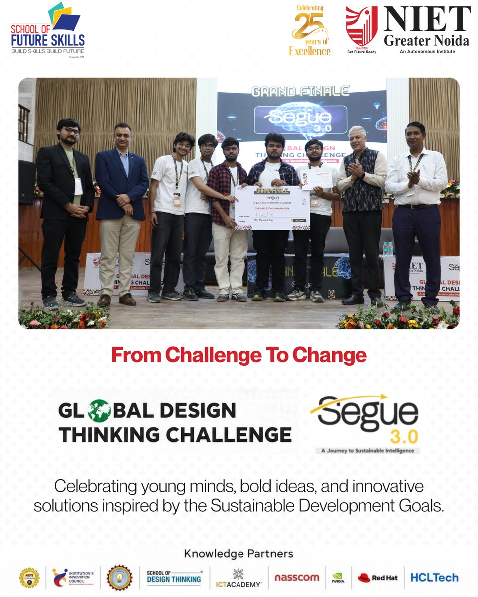 niet_grnoida's tweet photo. From Challenge to Change - Segue3.0 reaches its Grand Finale!
Celebrating young minds, bold ideas, creative problem-solving & sustainable solutions inspired by the SDGs. A journey of innovation, collaboration & impact.
#Segue3 #NIET #DesignThinking #Innovation #Sustainability https://t.co/td5q8S1ZtF