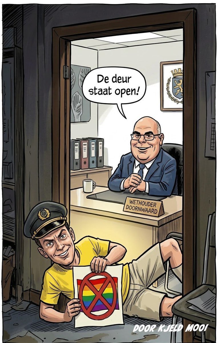 KjeldMooi's tweet photo. Wethouder Doornwaard van @SGPOldebroek heeft écht z’n best gedaan te verbinden en (voor zover dat lukt met zo’n besluit) op zijn manier respectvol te zijn richting de 🏳️‍🌈 gemeenschap. Zo heb ik dat ervaren.

Het eerste bericht erover vanuit het college, vlak na stemming, staat daar haaks op en doet onnodig pijn. Eerder al de kwalificaties ‘onchristelijk’, ‘woke’ en nu werd het ‘historische’ moment gevierd met een 🚫-teken door de vlag. Waarom is dat nodig, Gemeente Oldebroek?

Ik kan de uitingen vanuit het college niet met elkaar rijmen. Waren de woorden van Doornwaard dan niets waard? Het college staat achter de inhoud van het bericht op X (want: alleen de volgorde was verkeerd), dus daar lijkt het dan wel op.

Een nóg bitterdere nasmaak. “De deur staat open,” werd gezegd tijdens het debat. Maar in die deuropening is nog tijdens het debat een wethouder van een andere portefeuille gaan liggen.