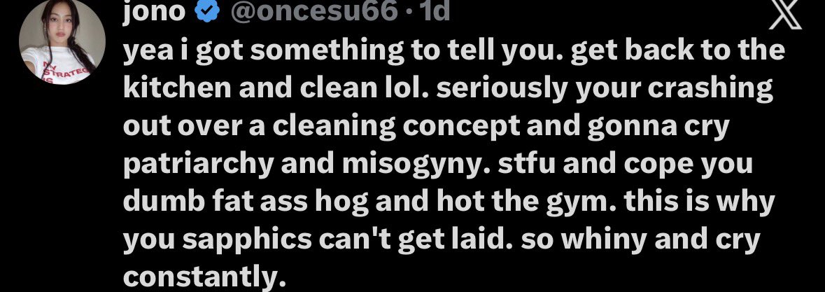 badtzuyu's tweet photo. @oncesu66 @cherillits @Adrienaline_Art @minjimanic @v7jhjrjs But you’re assuming that making fun of a woman’s appearance = hatred or prejudice against women. I wasn’t making fun of her because she’s a woman, ON THE OTHER FUCKING HAND..whew talk about misogynist https://t.co/GqjzjDmwVq