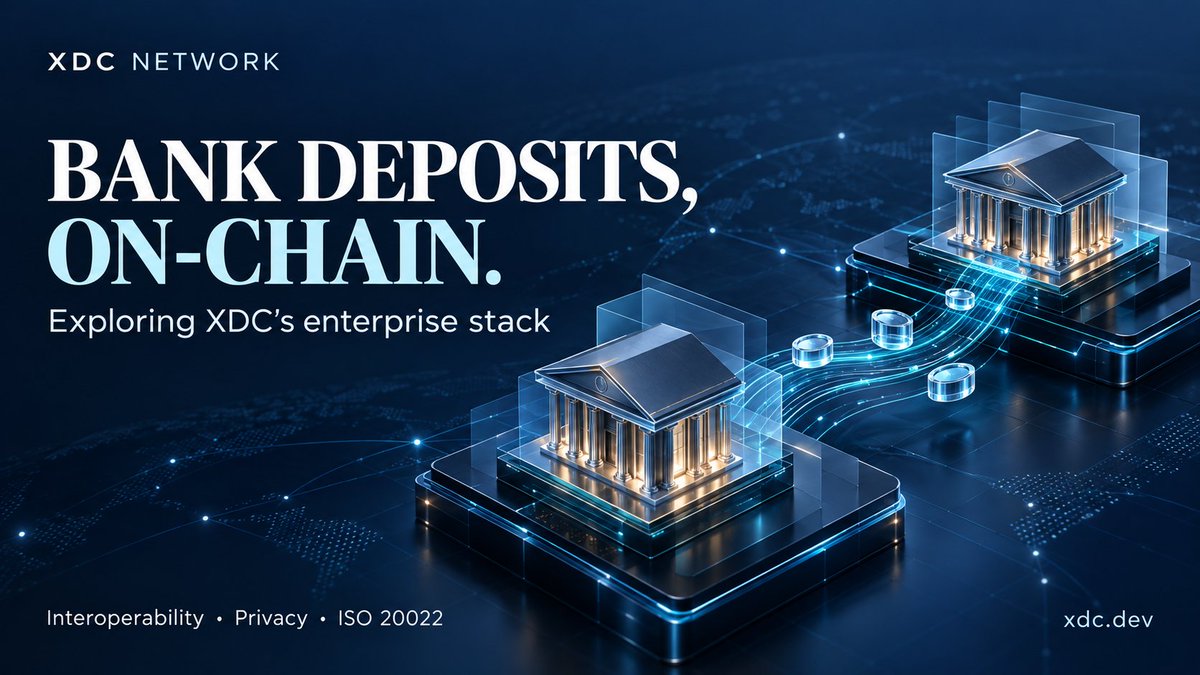 XDCNetwork_News's tweet photo. What happens when bank deposits move on-chain?

Deposit tokens bring commercial bank money onto blockchain rails, opening possibilities for programmable payments and around-the-clock settlement.

A new article on XDC dev explores how XDC Network’s enterprise stack could support this shift through:
• XDC Interledger Messaging Protocol (XIM) for interoperability
• XDC Subnets for private bank ledgers
• ISO 20022-compatible payment workflows

Explore how these components could connect tokenized deposits with existing financial infrastructure.

Read the article 👇