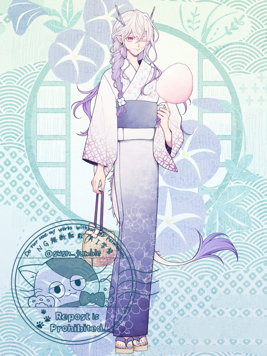 swsn_jumble's tweet photo. 〖 TW 〗
浴衣全身イラストが公開されました。 
淡��の類似色で纏めたいなあ〜という思いからこのようにデザインさせていただきました。すらりとした美人さんにお仕立て出来ておりましたら幸いです🍀
ご依頼ありがとうございました✎𓈒𓂂𓏸

『√EDEN』(C)沢偲 / トミーウォーカー https://t.co/PWHfsKR3vA