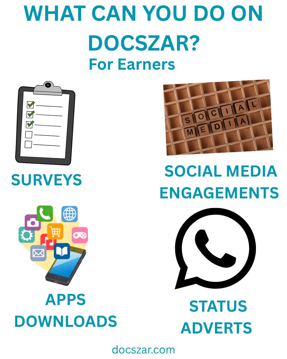 DocsZAR_'s tweet photo. What can you do on DocsZAR? 👀💚
📋 Surveys
📱 Social media engagements
📲 App downloads
📢 Status adverts
And a lot more...
Explore different tasks on one platform.
👉 https://t.co/k1yQcQ66PW https://t.co/EvQlWxdyUT