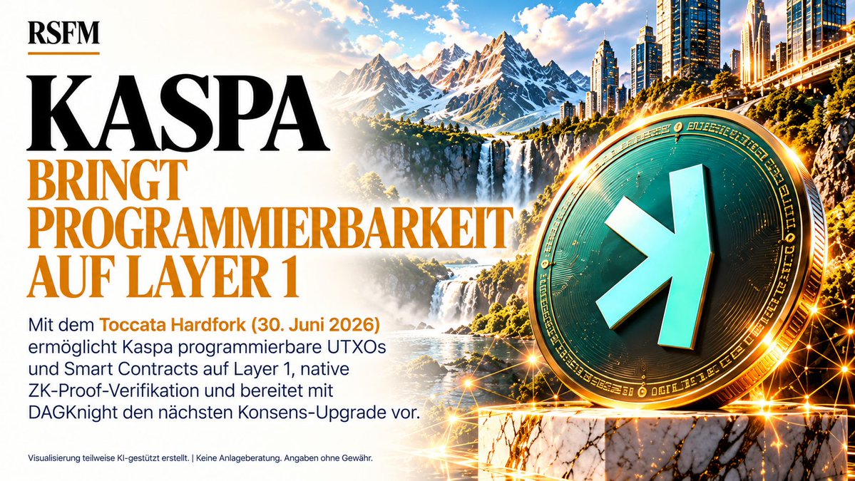 RSFM_Official's tweet photo. ◉ KASPA BRINGT PROGRAMMIERBARKEIT AUF LAYER 1

Kaspa hat einen der wichtigsten technischen Schritte seiner bisherigen Entwicklung vollzogen.

Mit dem Toccata-Hardfork, der am 30. Juni 2026 im Mainnet aktiviert wurde, bekommt Kaspa eine neue Dimension:

Programmierung direkt auf Layer 1.

Dabei versucht Kaspa nicht einfach, die klassische Smart-Contract-Architektur anderer Netzwerke zu kopieren.

Der Ansatz bleibt UTXO-basiert.

→ Programmierbare UTXOs durch Covenants
→ Transaktions-Introspection
→ native ZK-Proof-Verifikation auf Layer 1
→ Groth16-Verifikation
→ RISC Zero STARK-Verifikation
→ Sequencing-Unterstützung für sogenannte Based Apps

Damit können auf Kaspa zunehmend komplexere Anwendungen entstehen, ohne die grundlegende Architektur des Netzwerks aufzugeben.

Besonders interessant ist die Integration von Zero-Knowledge-Technologie.

Toccata bringt einen nativen ZK-Proof-Verifier auf Layer 1. Dadurch können Berechnungen außerhalb der Chain stattfinden und deren Ergebnisse anschließend kryptografisch auf Kaspa verifiziert werden.

Das eröffnet langfristig Möglichkeiten für Anwendungen wie:

→ Smart Wallets
→ Vaults
→ native Assets
→ ZK-basierte Anwendungen
→ weitere programmierbare Finanzinfrastruktur

Und Toccata ist nicht das Ende der technischen Roadmap.

Als nächster großer Konsensschritt ist DAGKnight vorgesehen.

Kaspa verfolgt damit eine ungewöhnliche Strategie:

Die Geschwindigkeit und Proof-of-Work-Architektur eines BlockDAG sollen zunehmend mit Programmierbarkeit und kryptografischer Verifikation verbunden werden.

Genau das macht die Entwicklung für uns interessant.

Die entscheidende Frage für KAS ist langfristig nicht nur, wie schnell das Netzwerk Transaktionen verarbeitet.

Entscheidend wird sein, ob auf dieser neuen Infrastruktur tatsächlich Anwendungen, Entwickler und wirtschaftliche Aktivität entstehen.

Toccata liefert dafür jetzt einen wichtigen technologischen Baustein.

#Kaspa #KAS #Crypto